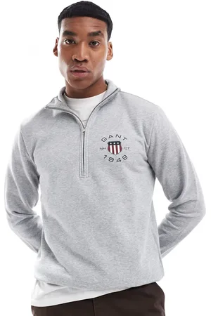 GANT Grå sweatshirt med halv lynlås og 