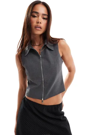 Pull&Bear Grå skræddersyet top med lynlås