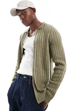 ASOS Kakigrøn cardigan med krave i børstet ribstrik
