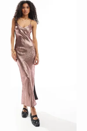 Miss Selfridge Pink og metalfarvet slip-maxikjole