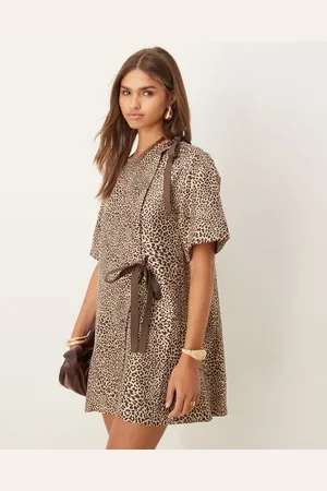 Ghospell Leighton - Slå om-minikjole i brunt leopardprint-Multifarvet