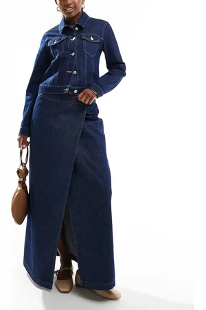 ASOS Indigoblå maxinederdel i denim med slå-om