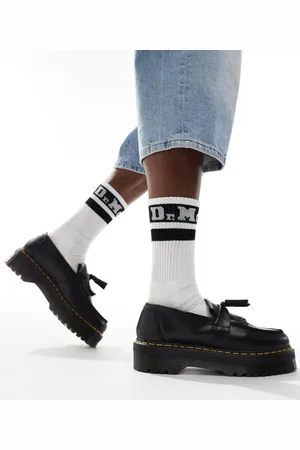 Dr. Martens Adrian Quad - Sorte unisex-loafers i glat læder