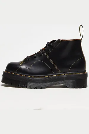 Dr. Martens Church Quad - Sorte unisex-støvler med 5 par snørehuller i glat vintagelæder