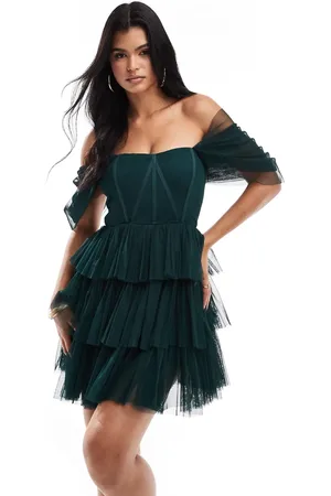 Lace & Beads Offshoulder-minikjole med korsetdetaljer i tyl