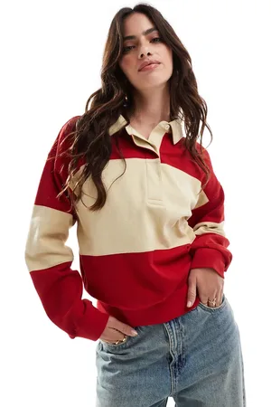 GANT Rød rugby-sweatshirt i piqué med farveblokke og logo