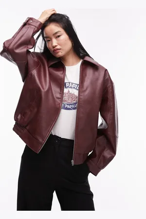 Topshop Bordeauxrød og oversized bomber-jakke i imiteret læder