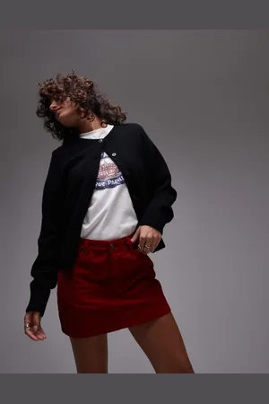 Topshop Bordeaux pelmet-mininederdel i fløjl med denimdesign