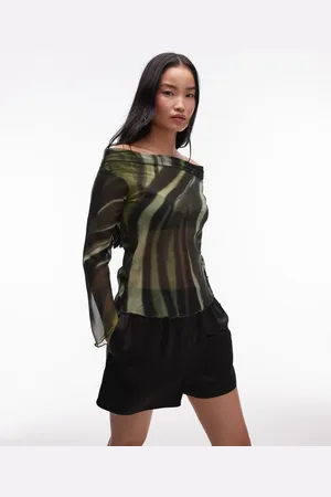MANGO Offshoulder-top med print i mesh