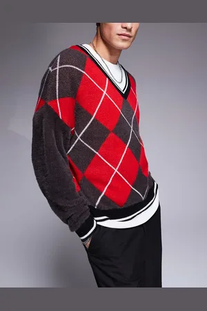 ASOS Oversized striktrøje med rund hals og argylemønster i og rød