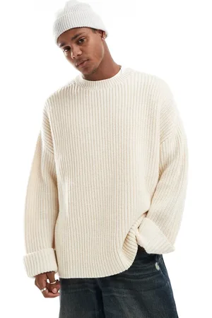 ASOS Havrefarvet oversized trøje i kraftig, ribstrikket uldblanding-Hvid