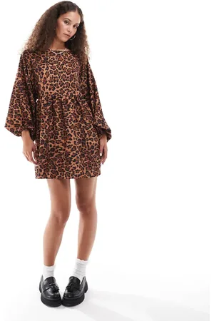 Daisy Street Smock-minikjole med leopardprint i vintage-stil-Multifarvet