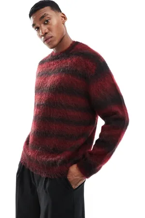 ASOS Fluffy og oversized striktrøje med røde striber-Blå