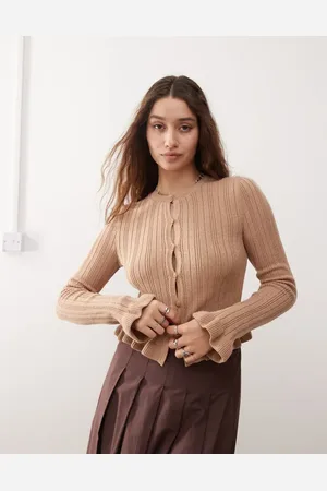 Miss Selfridge Strikket cardigan med flæsekant og -manchetter-Neutral