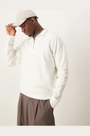 New Look Offwhite trøje med ståkrave og 1/4-lynlås-Hvid