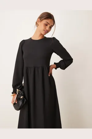 New Look Smock-midikjole i krølstof med lange ærmer