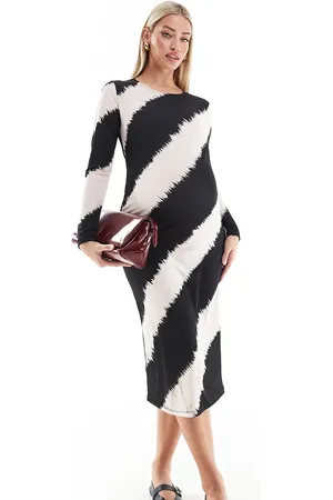 Mama;licious Mamalicious Maternity - Monokrom midikjole med grafiske striber-Sort