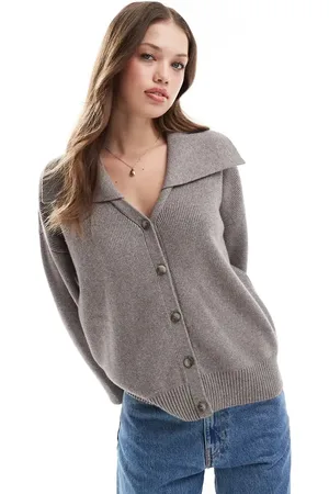 Pretty Lavish Strikket cardigan med krave og knapper i -Neutral