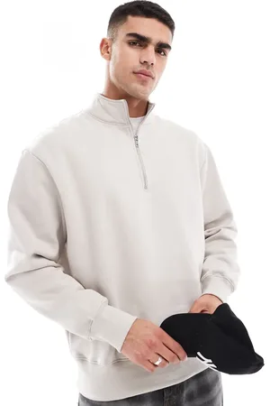 ASOS Premium - Oversized og beige sweatshirt med kvart lynlås i kraftigt 400 gsm-stof-Neutral