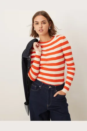 Pieces® Langærmet top i chunky ribstrik med striber