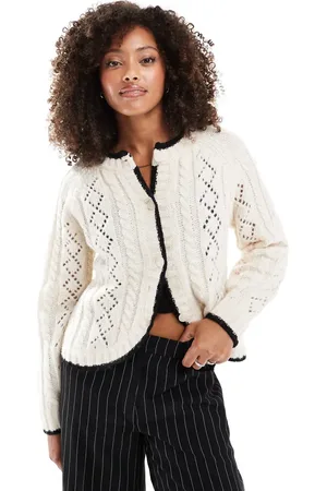 VERO MODA Strikket cardigan med hulmønster og tittekanter-Hvid