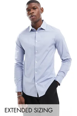 ASOS Blå ternet poplin-skjorte i skinny fit