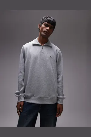 Lacoste Essentials - Gråmeleret sweatshirt med lynlås i halsen