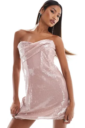 ASOS Gennemsigtig bandeau-minikjole med drapering og pailletter i sart lyserød