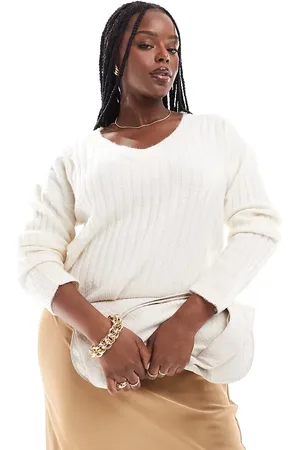 ASOS ASOS DESIGN Curve - trøje med V-hals og ribber-Hvid