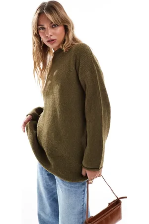 Brave Soul Kakigrøn strikket mini-sweaterkjole med rullekrave