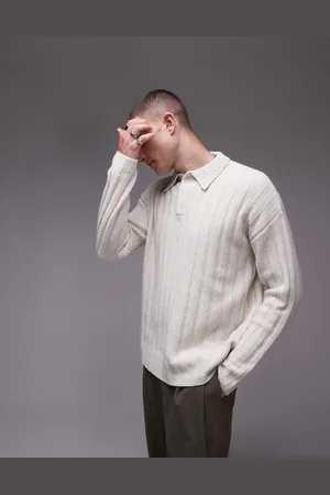 Topman Afslappet råhvid polotrøje i ribstrik