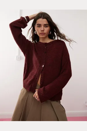 Reclaimed Bordeauxrød cardigan med firkantet pasform