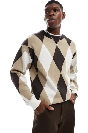 ADPT. Oversized trøje med rund hals og gyldenbrune argyle-tern
