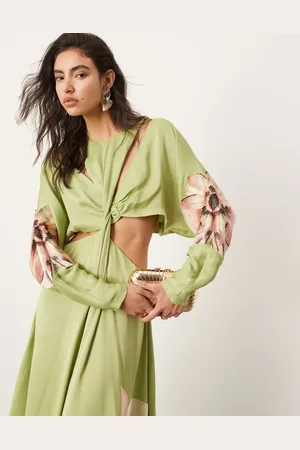 ASOS Maxikjole med udskæringer, flagermusærmer og blomsterbroderier i satin