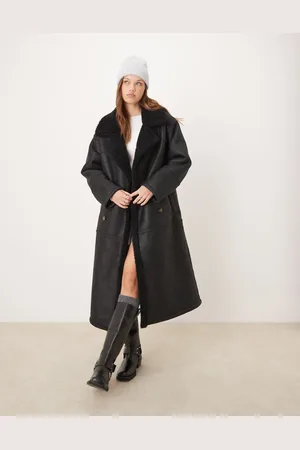 ASOS Lang trenchcoat i imiteret lammeskind