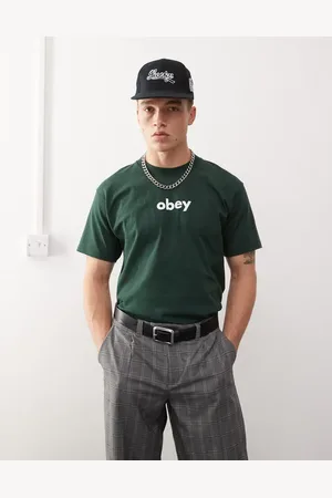 Obey Mørkegrøn T-shirt med logo med små bogstaver