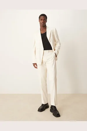 ASOS Cremefarvede slim-habitbukser med jacquardvævet geometrisk mønster-Hvid