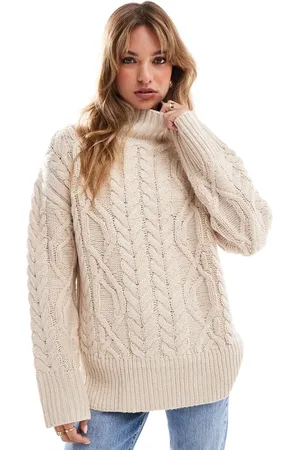 Brave Soul Rullekravebluse i kabelstrik-Neutral
