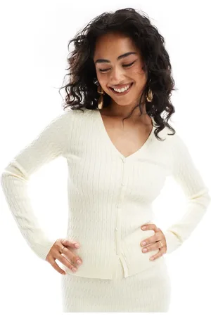 Pretty Lavish Kabelstrikket cardigan i cremehvid - Del af sæt