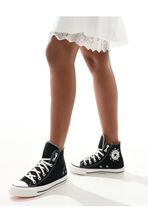 Converse Chuck Taylor - All Star Hi - Sorte sneakers med broderede blomster