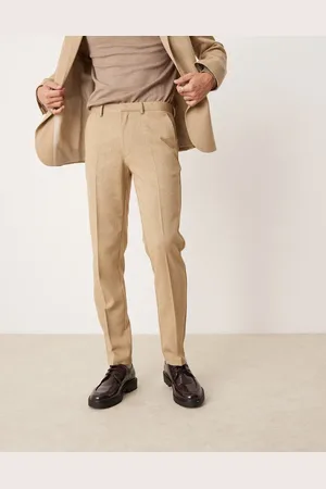 ASOS Wedding - slim fit-habitbukser i uldblanding med kurveflettet tekstur-Neutral