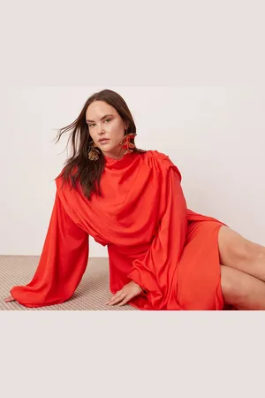 ASOS Curve - midikjole i satin med store blouson-ærmer