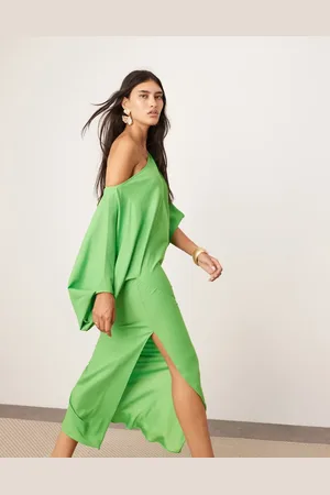 ASOS Midikjole med løstsiddende pasform og offshoulder i satin