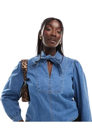 ASOS ASOS DESIGN Curve - skjorte i denim med denim skjorte med ssløjfe i halsen