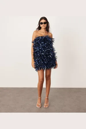 ASOS Bandeau-minikjole med paillet-frynser-Multifarvet