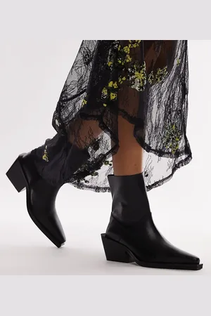 Topshop Wide Fit - Maddy - Sorte westernstøvler i læder