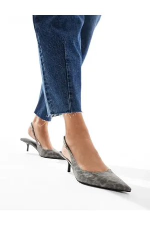 ASOS Sharp - Grå højhælede sko med mellemhøj hæl og leopardprint