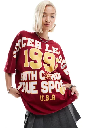 COLLUSION Oversized T-shirt med fodboldliga 93-grafik-Rød