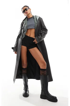 Daisy Street Blød trenchcoat i vasket PU-Brun