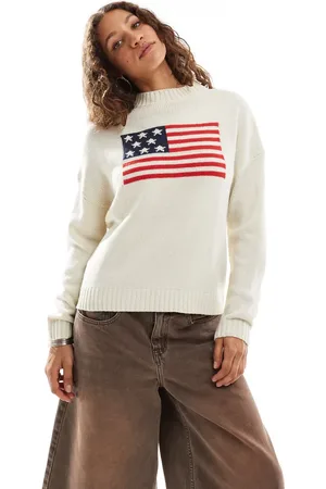 Daisy Street Oversized trøje med flagbroderi i cremehvid strik